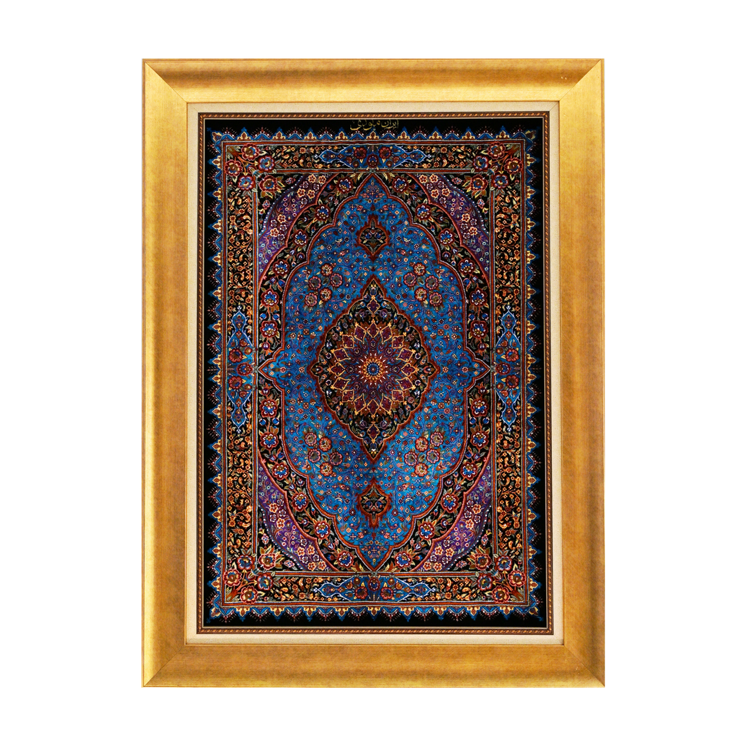 Medallion Persian handmade silk rug in Black, 90 × 61 cm