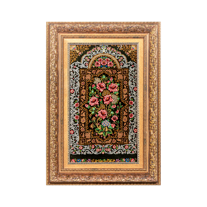 Imperial Paisley Persian handmade silk rug in Dark Green, 59 × 35 cm