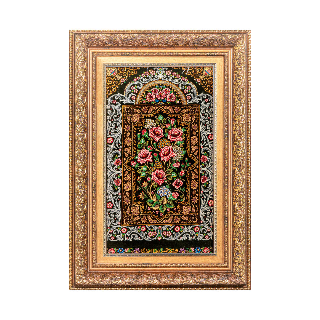 Imperial Paisley Persian handmade silk rug in Dark Green, 59 × 36 cm