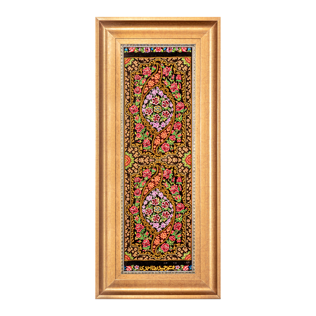 Vase of flowers Persian handmade silk rug in Dark Brown, 73 × 24 cm
