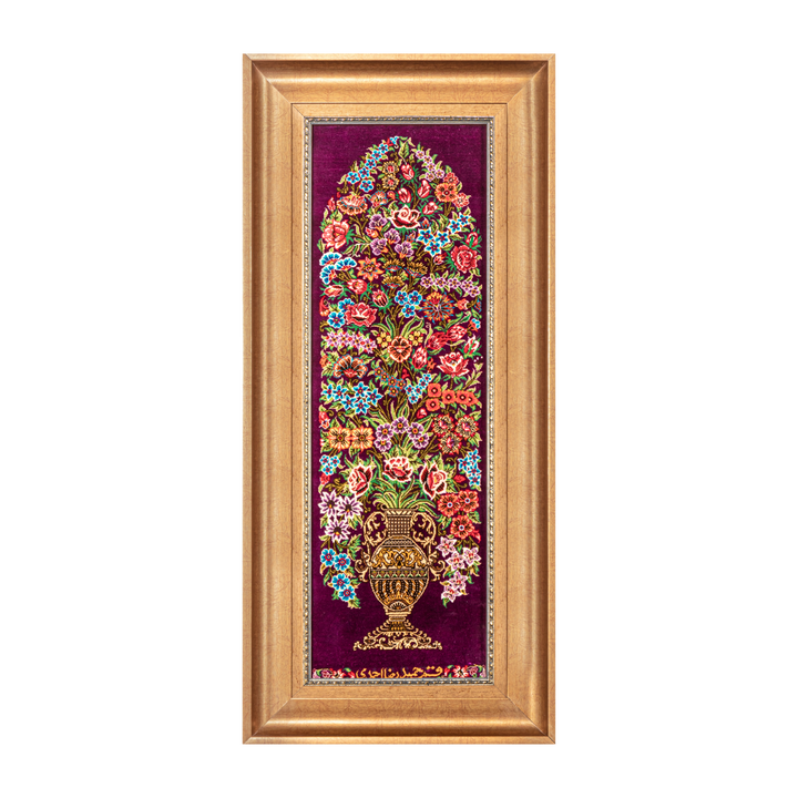 Bouquet Persian handmade silk rug in Purple, 74 × 24 cm