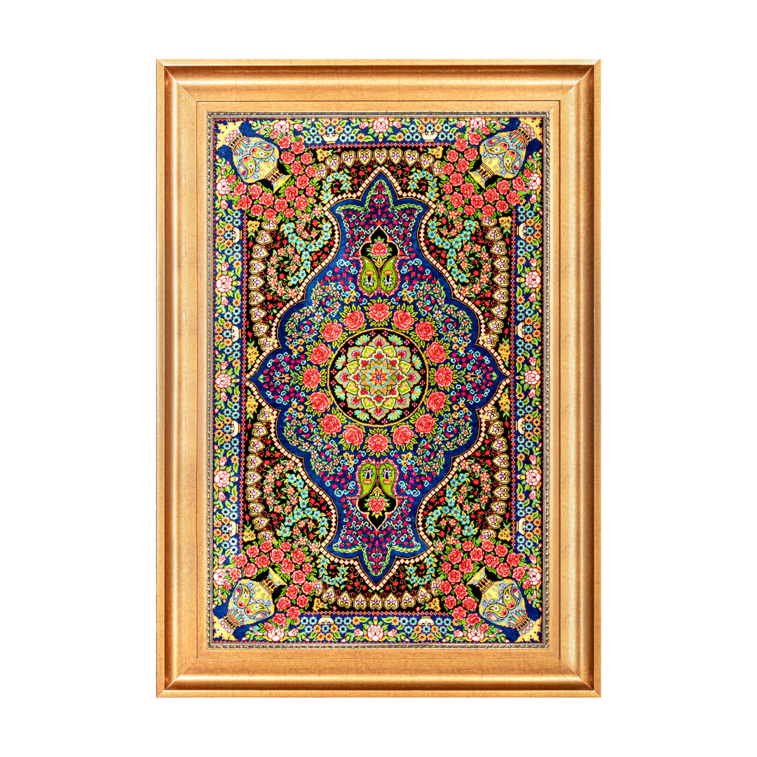 Floral Medallion With Vase Persian handmade silk rug in Black, 93 × 59 cm
