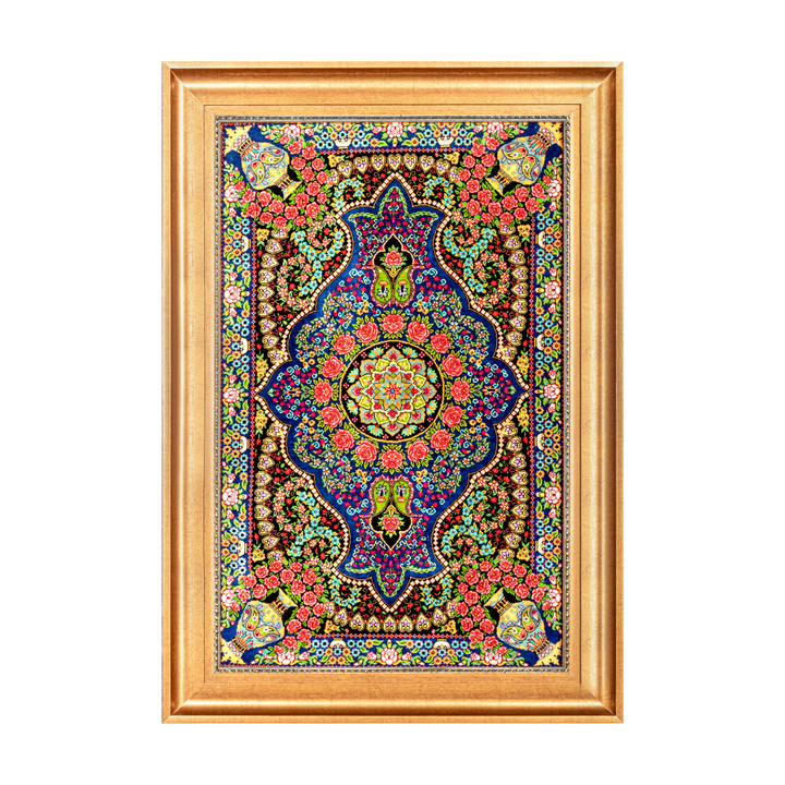 Floral Medallion With Vase Persian handmade silk rug in Black, 93 × 59 cm