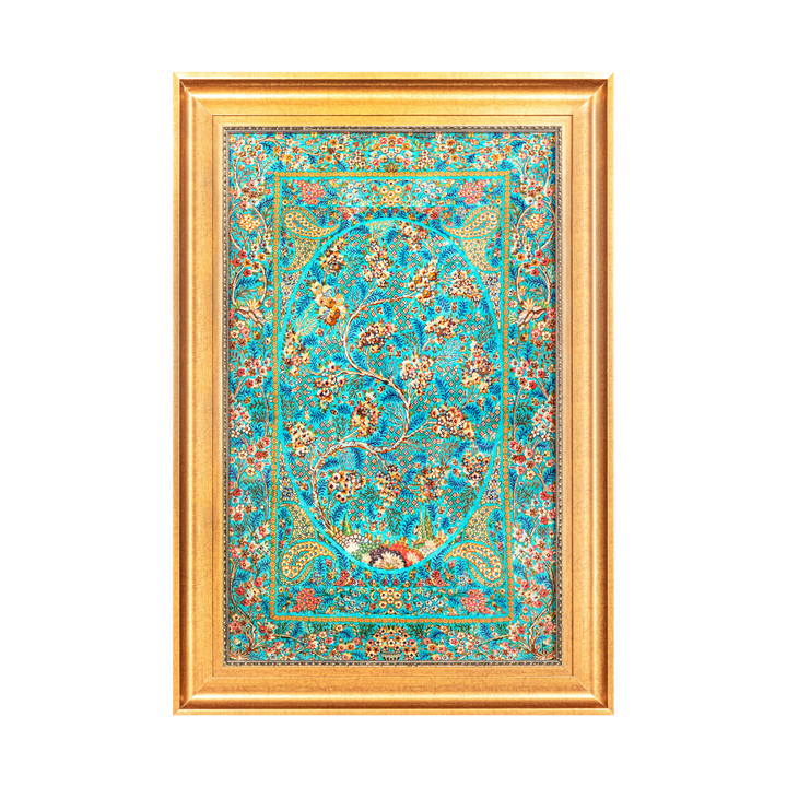 Life Tree Persian handmade silk rug in Light Blue, 89 × 57 cm
