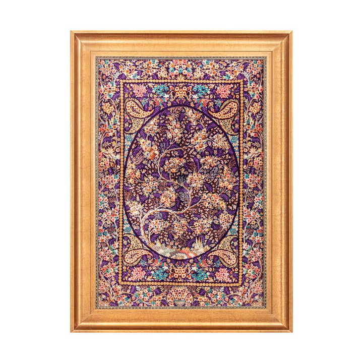 Life Tree Persian handmade silk rug in Purple, 85 × 59 cm