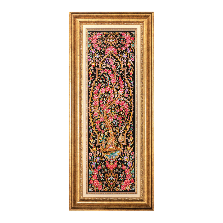Life Tree Persian handmade silk rug in Dark Green, 94 × 28 cm