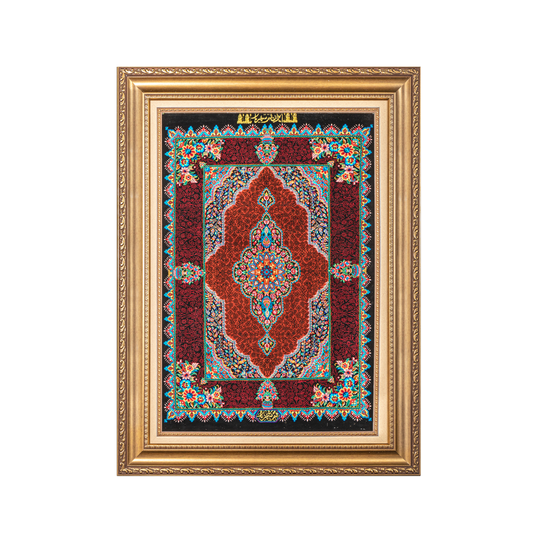 Medallion Persian handmade silk rug in Black, 75 × 50 cm