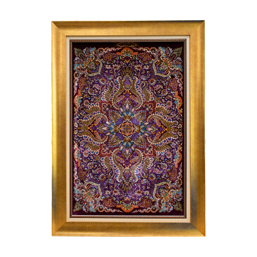 Central Medallion Persian handmade silk rug in Red, 90 × 58 cm