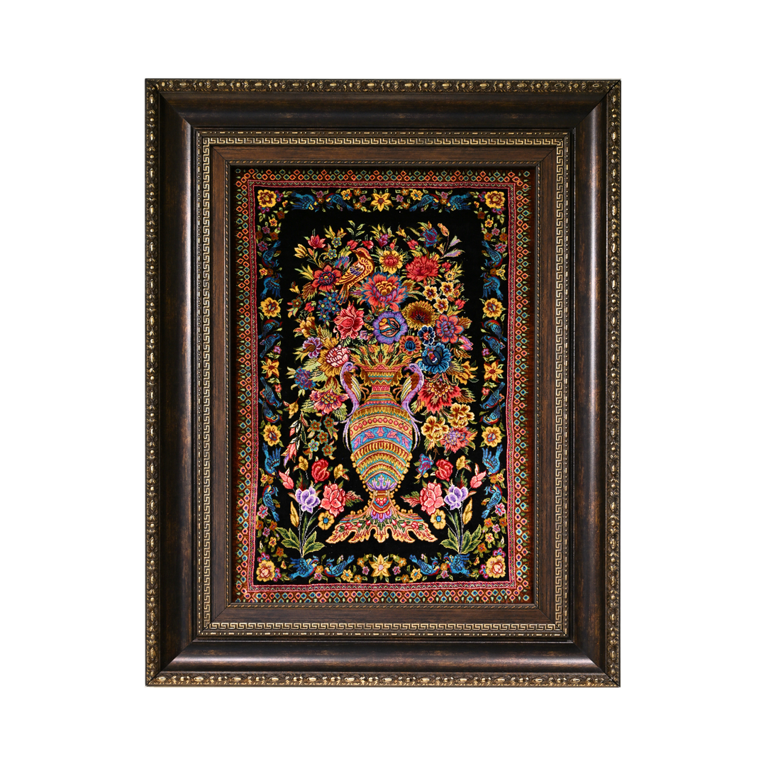Vase of flowers Persian handmade silk rug in Brown, 75 × 48 cm