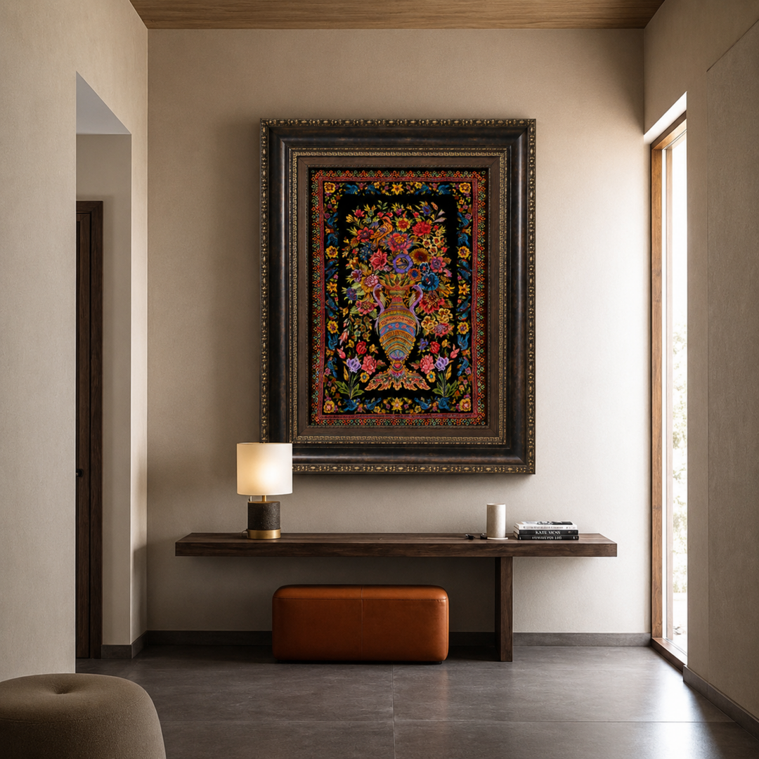 Hand Made Rug Vase of flowers