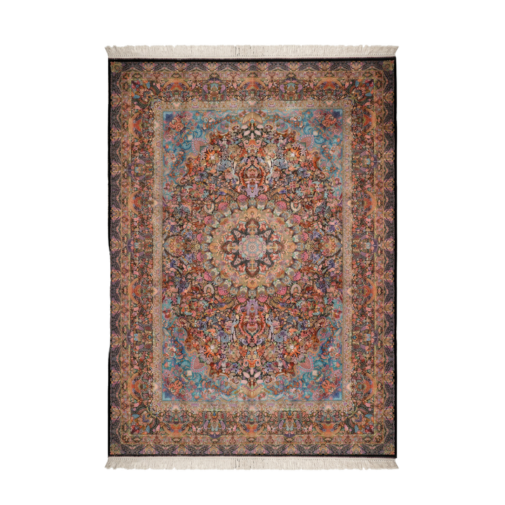سجادة فارسية حريرية مصنوعة يدويًا Daste Goli، بلون أسود، 587 × 393 cm