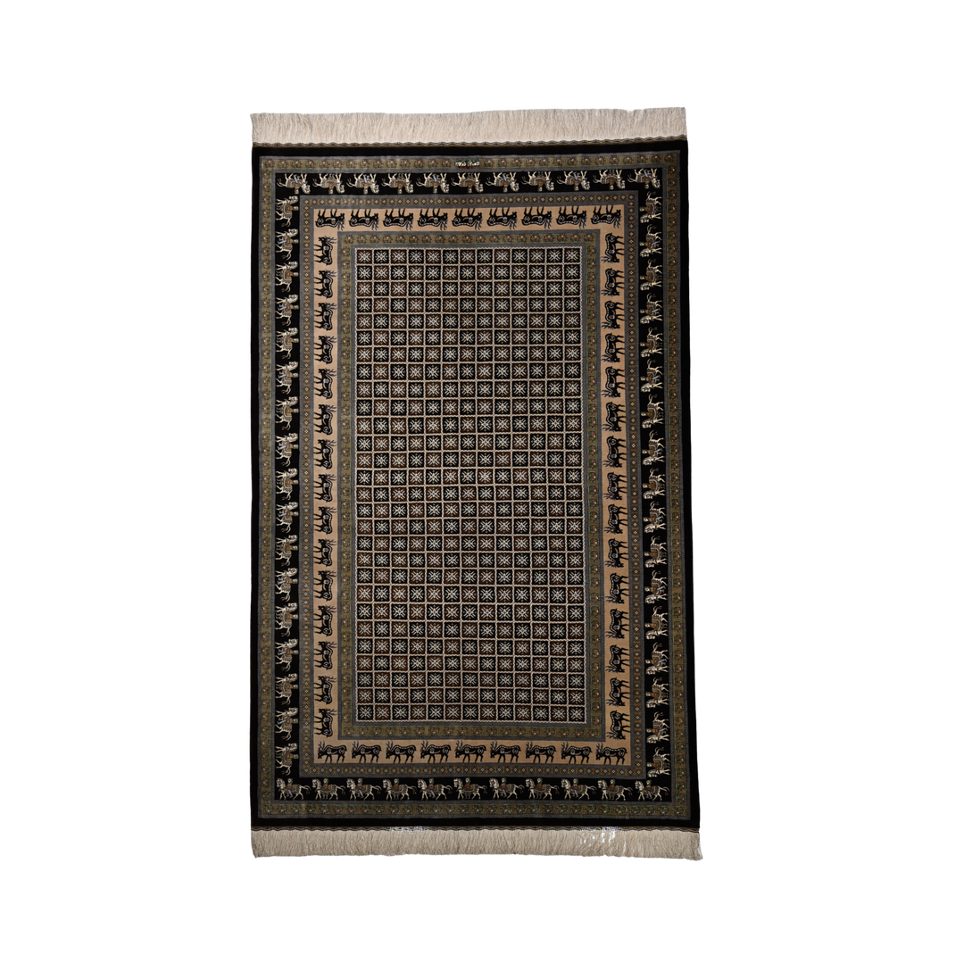 Kheshti Modern Persian handmade silk rug in Brown, 196 × 127 cm