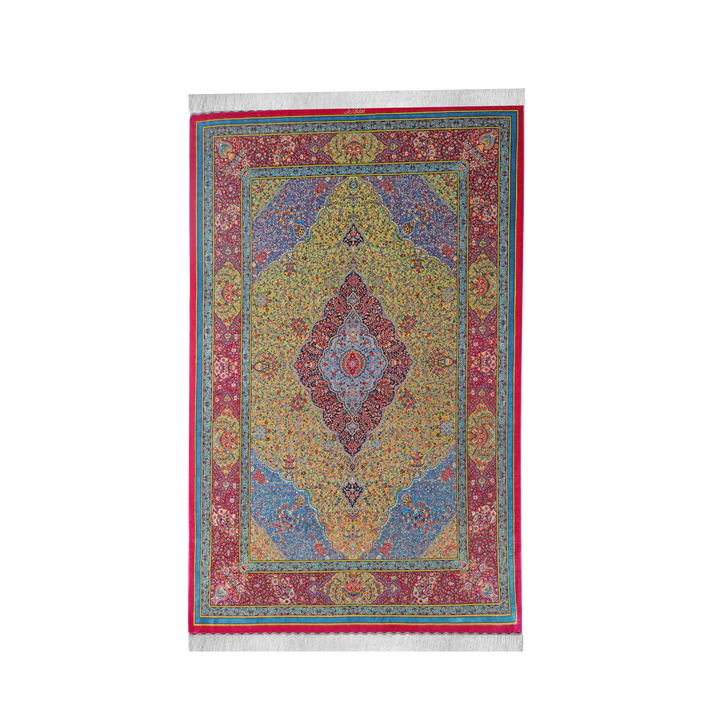 سجادة فارسية حريرية مصنوعة يدويًا Mihrab with central medallion، بلون وردي، 203 × 130 cm