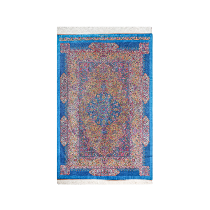 Central Medallion Persian handmade silk rug in Blue, 203 × 134 cm