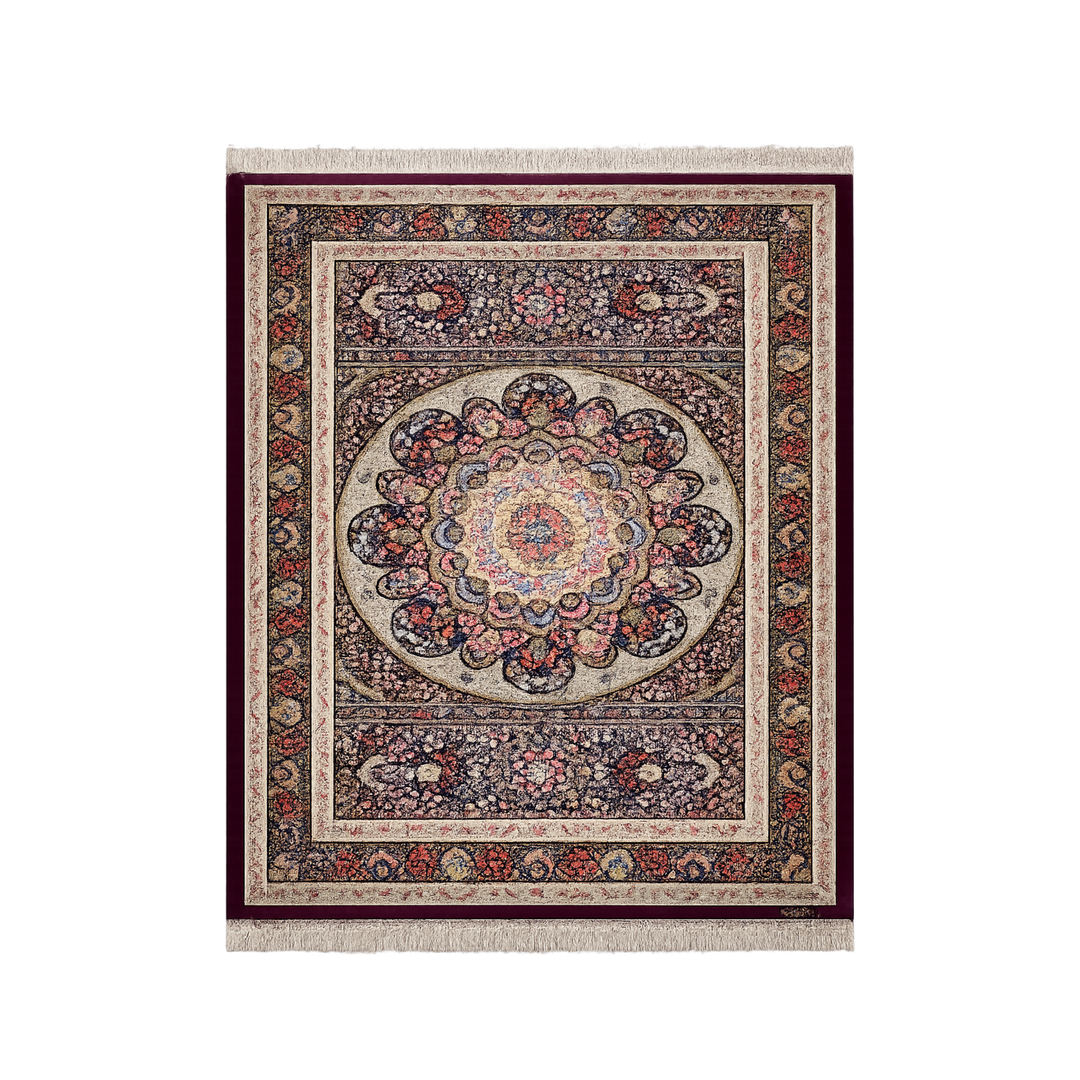 Floral Central Medallion Persian handmade silk rug in Purple, 323 × 242 cm
