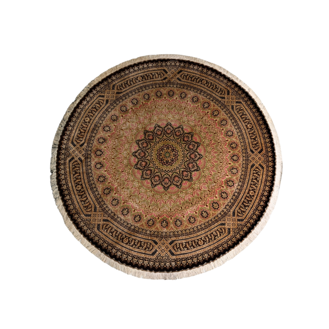 Medallion Persian handmade silk rug in Brown, 250 × 250 cm