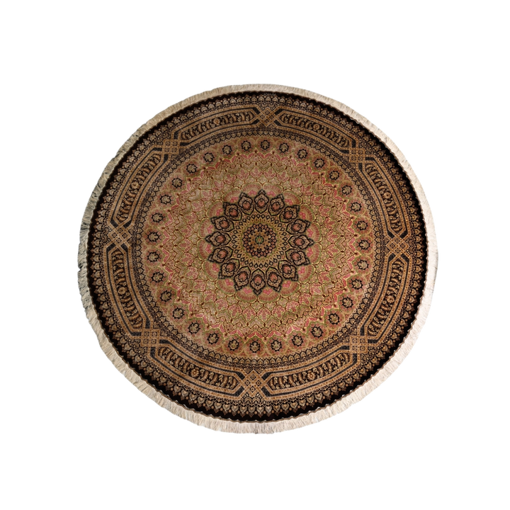 Medallion Persian handmade silk rug in Brown, 250 × 250 cm