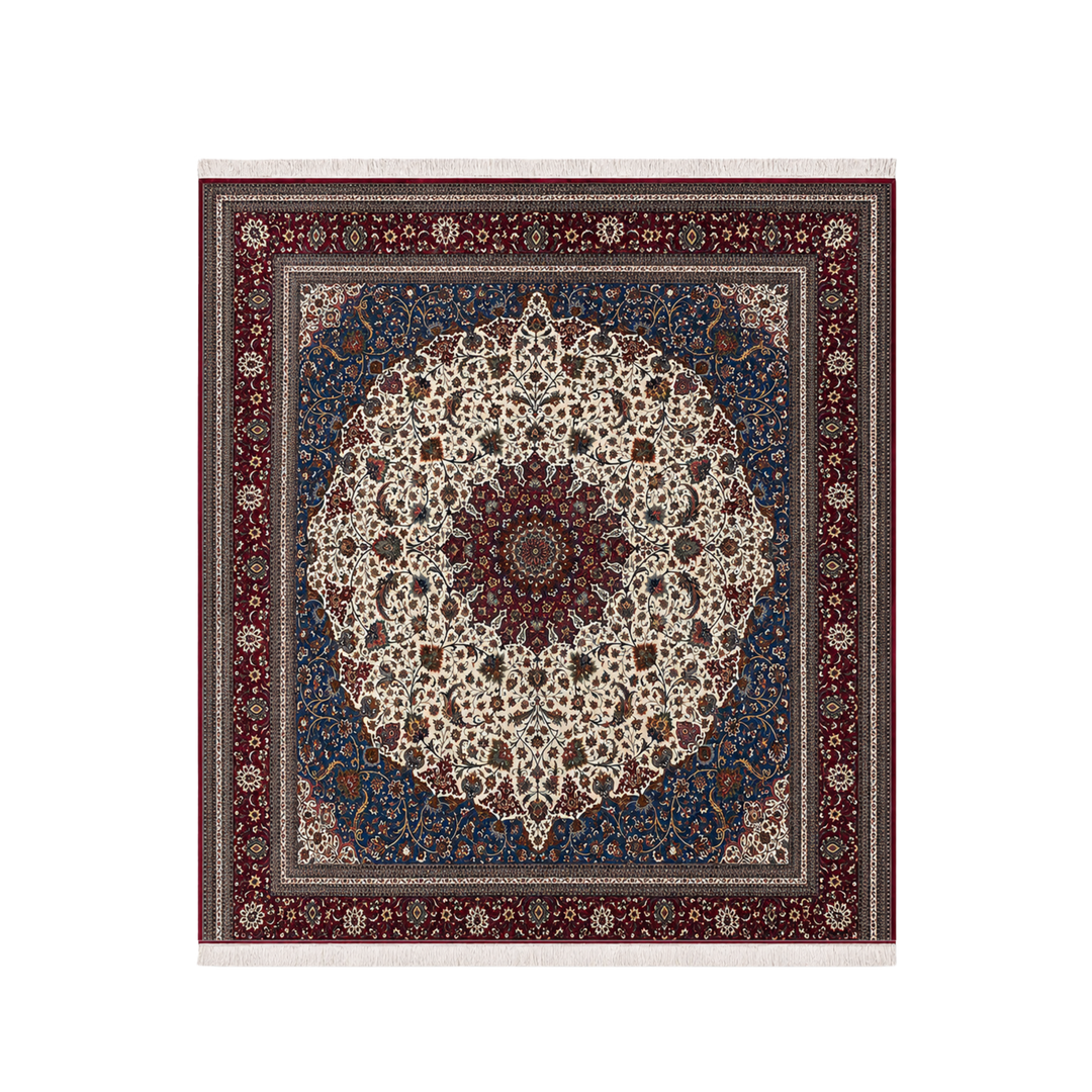 Medallion Shah Abbasi Persian handmade silk rug in Dark pink, 301 × 298 cm