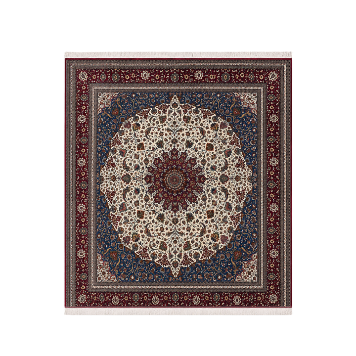 Medallion Shah Abbasi Persian handmade silk rug in Dark pink, 301 × 298 cm