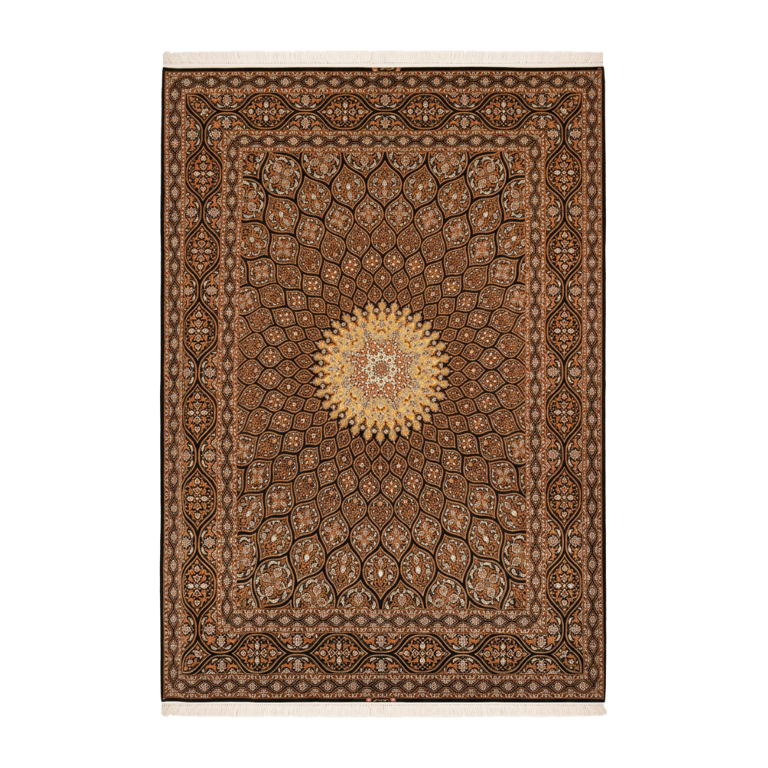 Islamic Persian handmade wool and silk rug in Black, 460 × 317 cm