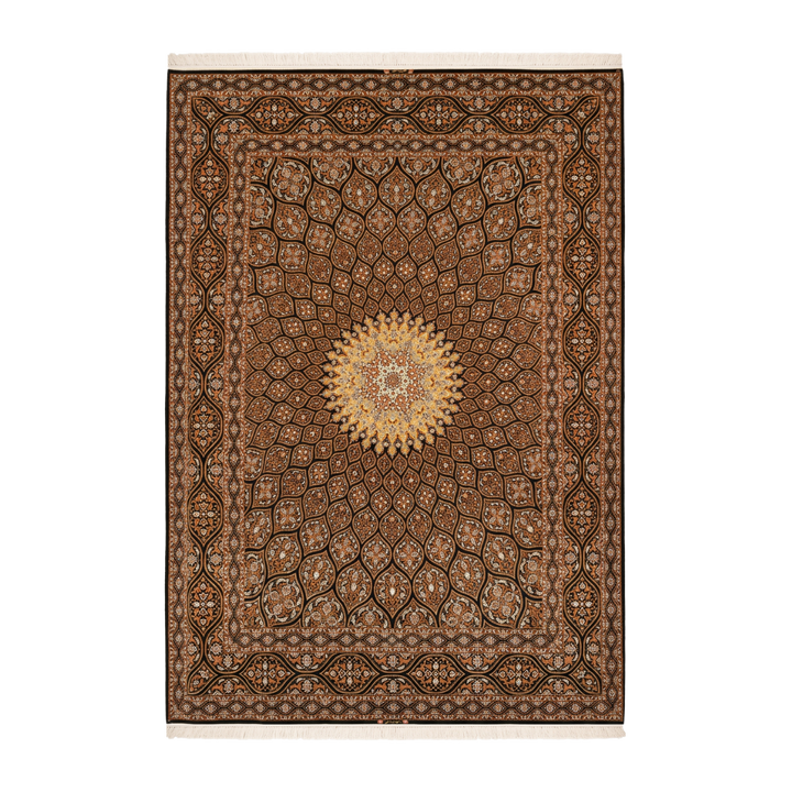 Islamic Persian handmade wool and silk rug in Black, 460 × 317 cm