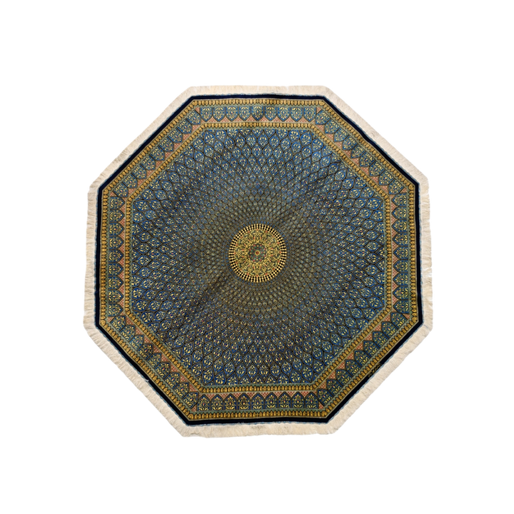 Islamic Persian handmade silk rug in Dark Blue, 199 × 199 cm