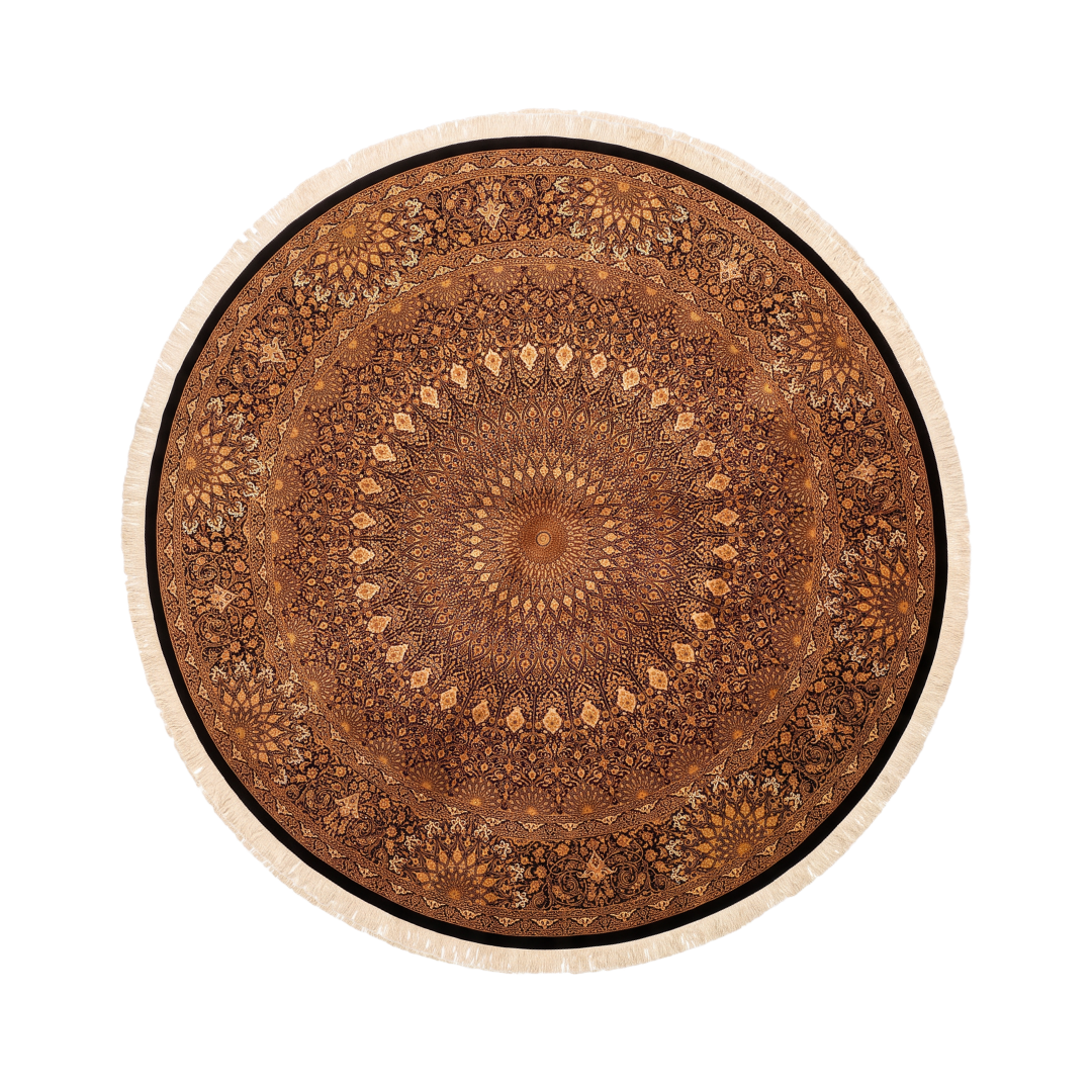 Islamic Medallion Persian handmade silk rug in Black, 314 × 314 cm