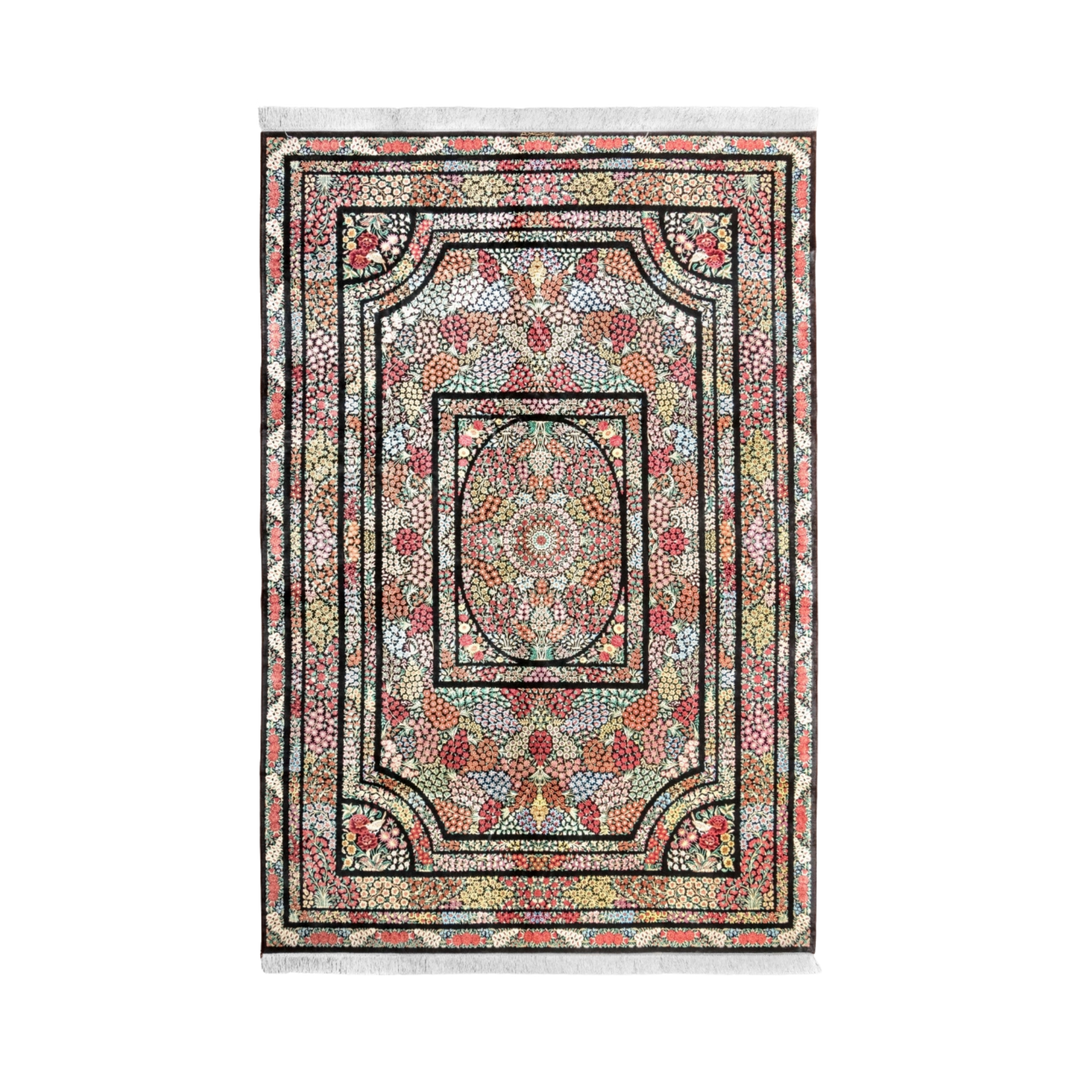 Garden Persian handmade silk rug in Dark Brown, 307 × 196cm