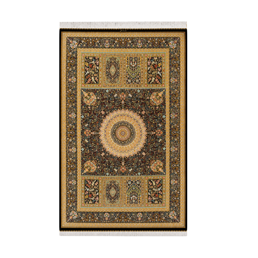 Kheshti Modern Persian handmade silk rug in Dark Brown, 310 × 200 cm