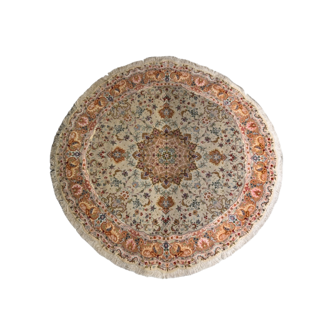 Medallion Open Floral Persian handmade wool and silk rug in Beige, 250 × 250 cm