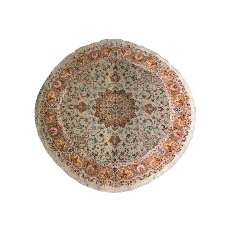 Medallion Open Floral Persian handmade wool and silk rug in Beige, 250 × 250 cm