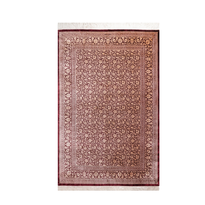 سجادة فارسية حريرية مصنوعة يدويًا All Over Floral، بلون بني، 253 × 170 cm