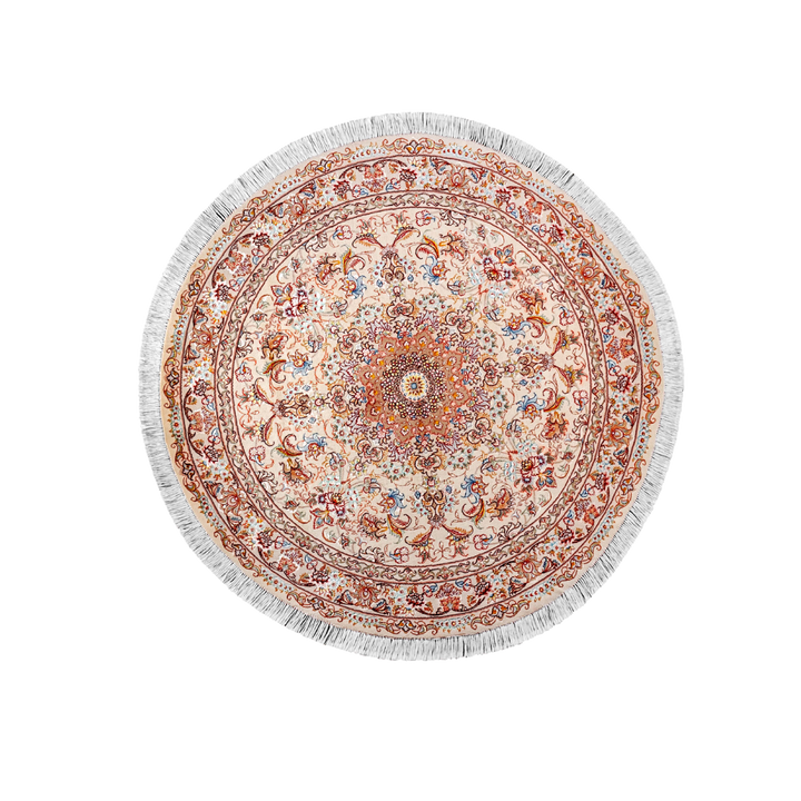 سجادة فارسية من الصوف والحرير مصنوعة يدويًا Round center medallion، بلون بيج، 150 × 150 cm
