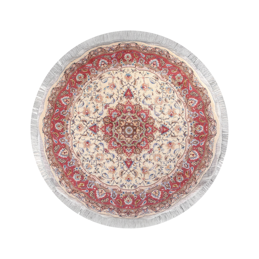 Shah Abbasi Persian handmade wool and silk rug in Beige, 152 × 152 cm
