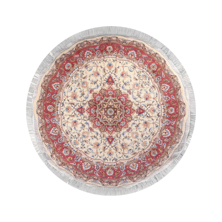 سجادة فارسية من الصوف والحرير مصنوعة يدويًا Shah Abbasi، بلون بيج، 152 × 152 cm