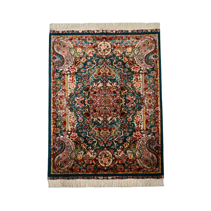 سجادة فارسية من الصوف والحرير مصنوعة يدويًا Paisley، بلون أزرق داكن، 156 × 103 cm