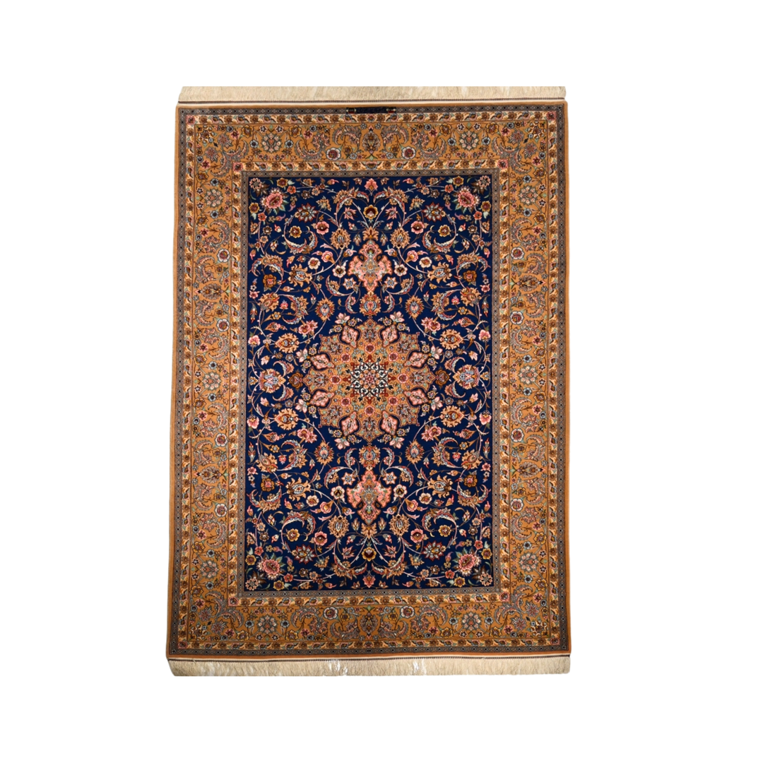 Shah Abbasi Persian handmade wool and silk rug in Brown, 238 × 161 cm