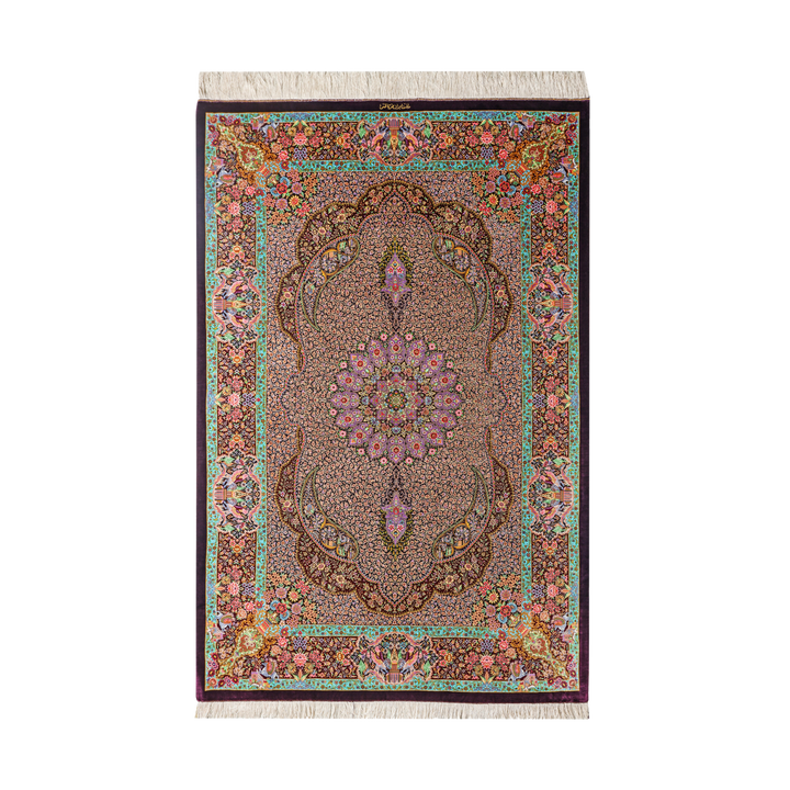 سجادة فارسية حريرية مصنوعة يدويًا Prayer، بلون بنفسجي، 195 × 137 cm