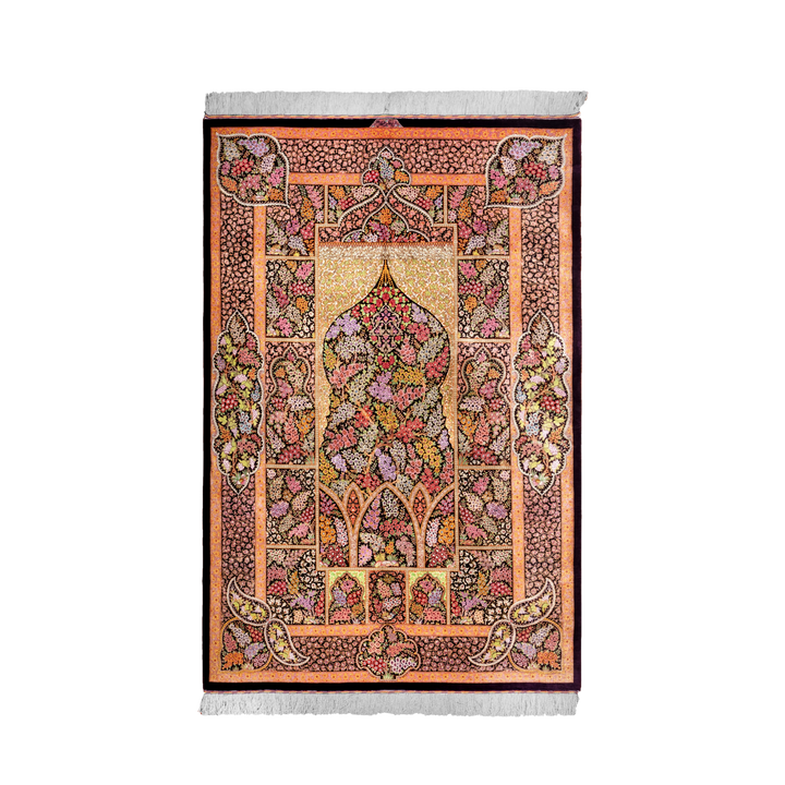 Life Tree Persian handmade silk rug in Dark Purple, 208 × 136 cm