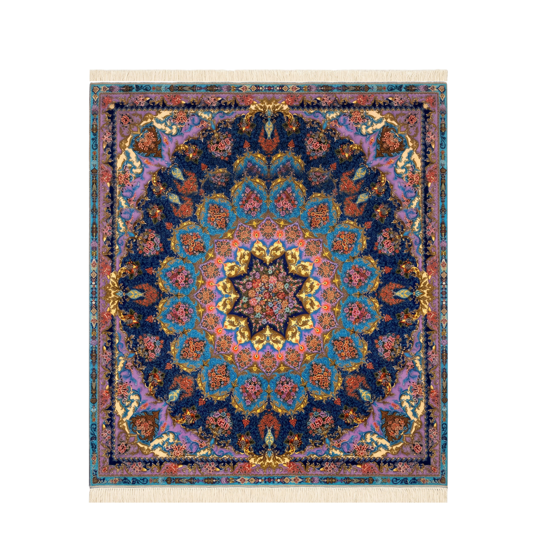 Central Medallion Persian handmade silk rug in Light Blue, 209 × 204 cm