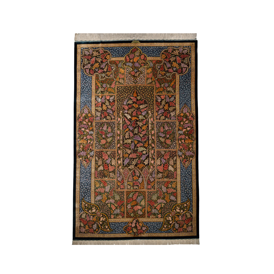 Life Tree Persian handmade silk rug in Dark Green, 277 × 167 cm
