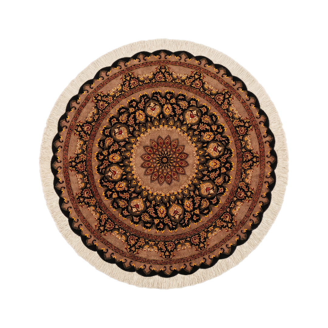 Medallion Persian handmade silk rug in Black, 122 × 122 cm