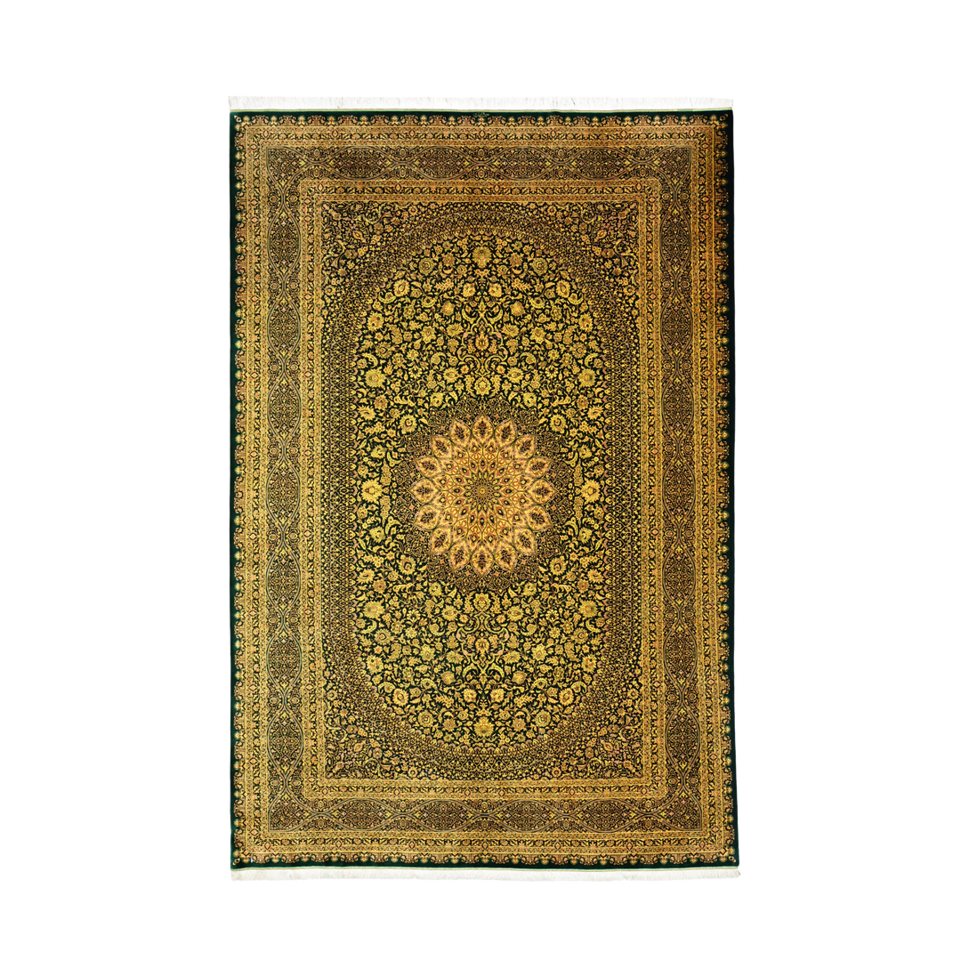 Afshan Persian handmade silk rug in Green, 290 × 194 cm