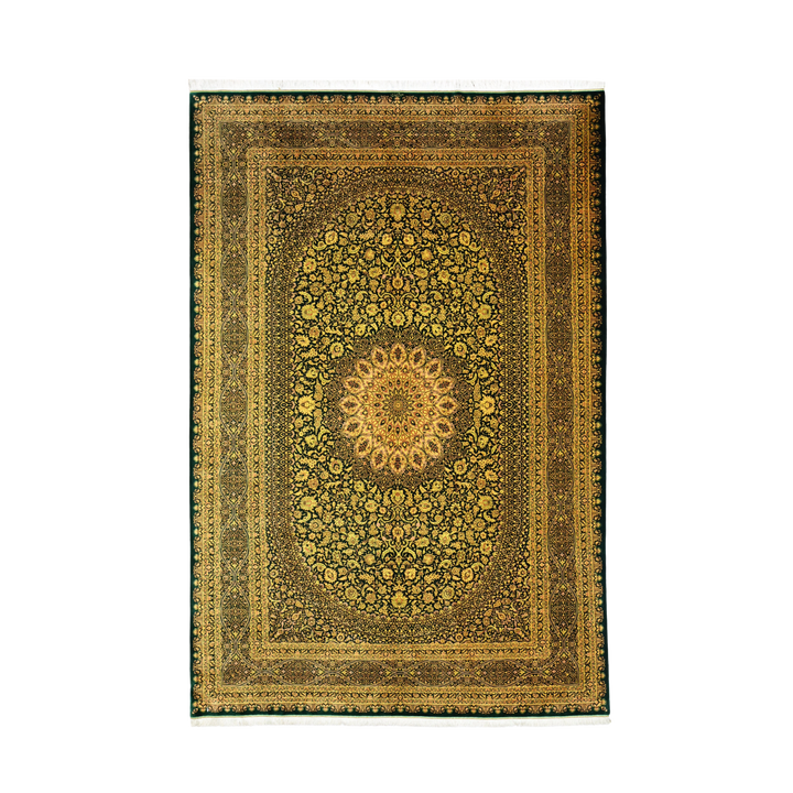 سجادة فارسية حريرية مصنوعة يدويًا Afshan، بلون أخضر، 290 × 194 cm