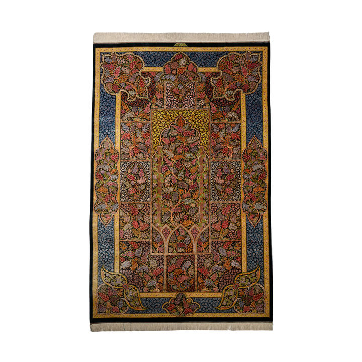 Life Tree Persian handmade silk rug in Dark Green, 261 × 166 cm