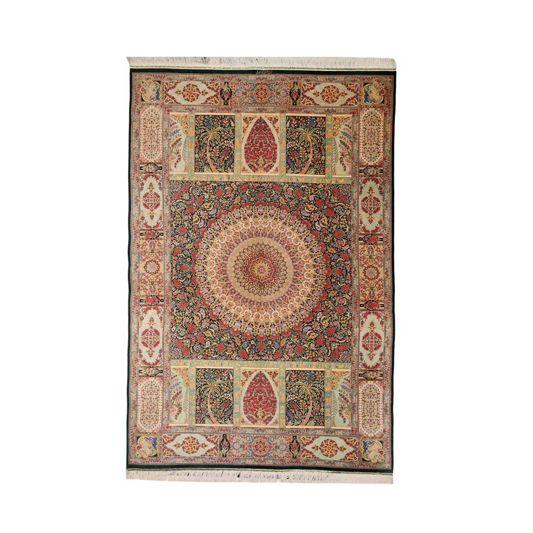 Kheshti Modern Persian handmade silk rug in Green, 296 × 197 cm
