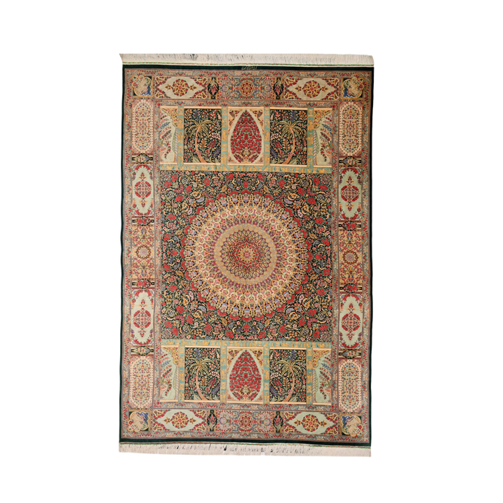 سجادة فارسية حريرية مصنوعة يدويًا Kheshti Modern، بلون أخضر، 296 × 197 cm