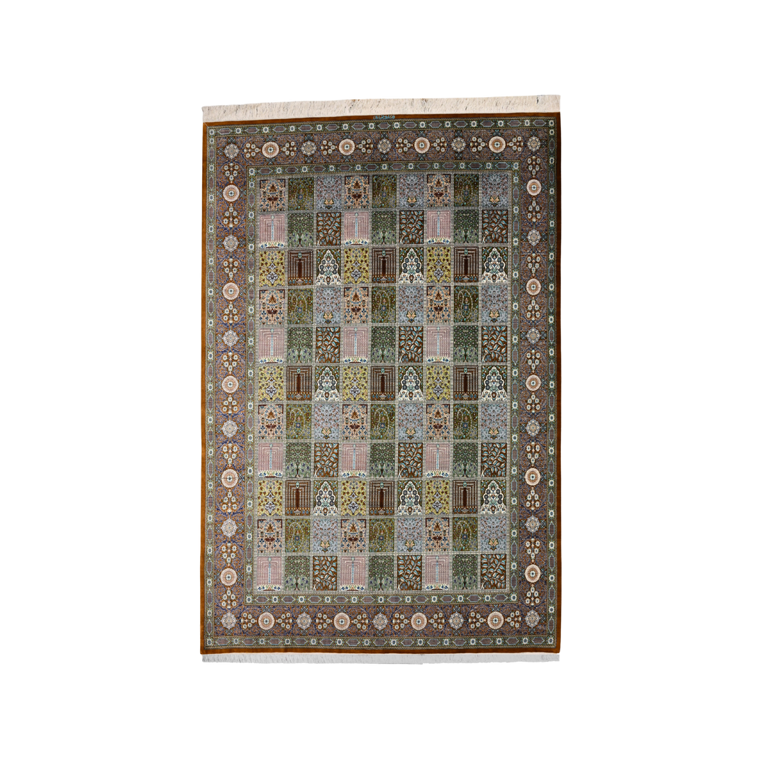 Kheshti Persian handmade silk rug in Light Brown, 290 × 195 cm