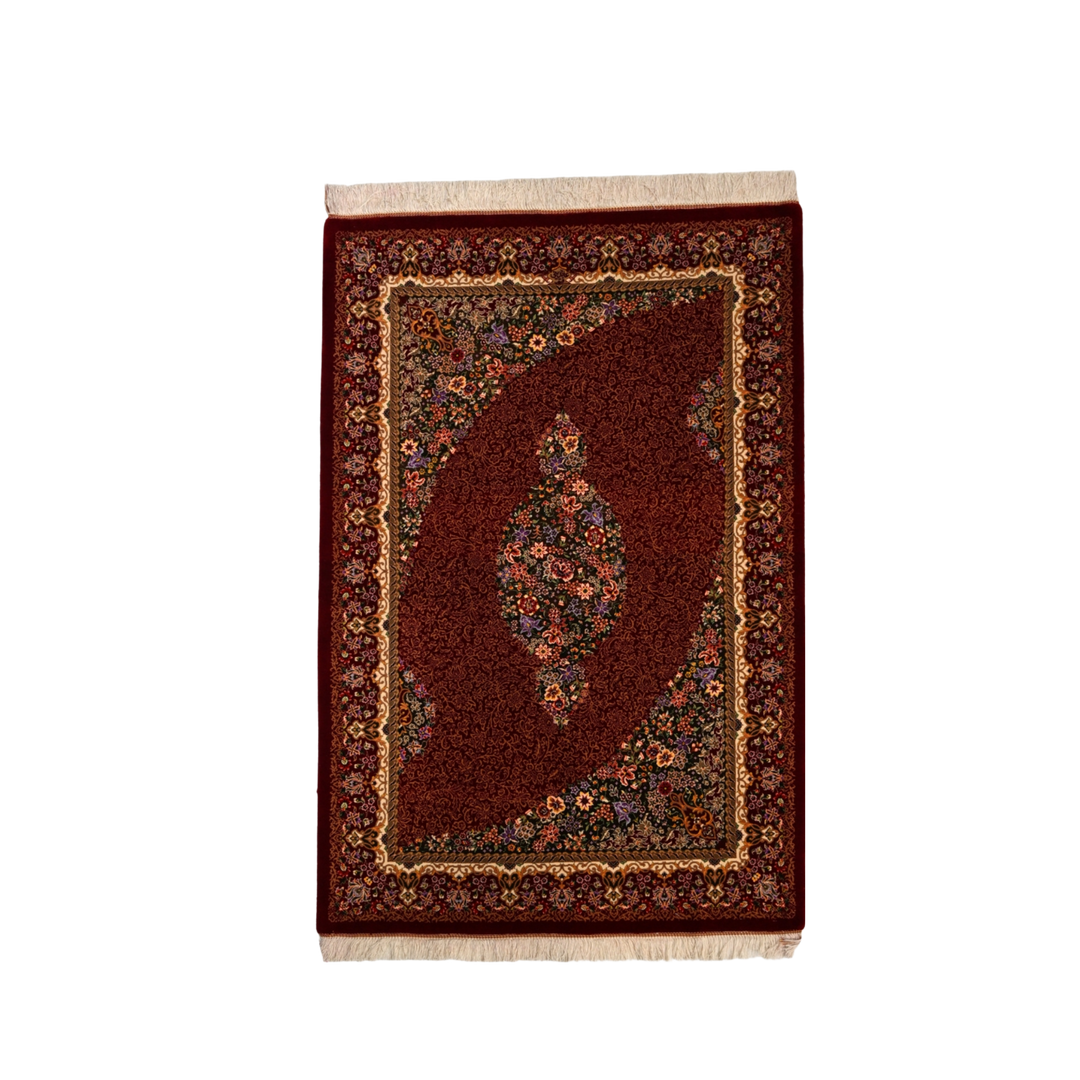 All Over Floral Ground Persian handmade wool and silk rug in Red, 164 × 105