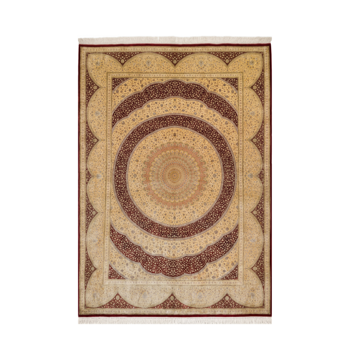 Paisley Persian handmade silk rug in Red, 388 × 289 cm